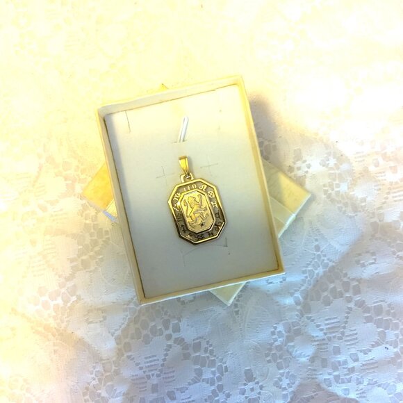 VTG Leo Lion Zodiac Sign Rectangle Charm Vintage Gold Tone Pendant - Picture 5 of 8